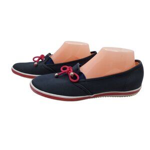 Womens GrassHopper Canvas Blue and Red Tie Boat Shoes